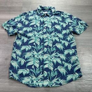 Cotton &‎ Co Shirt Mens Small Blue Tropical Leaf Hawaiian Aloha Button Up